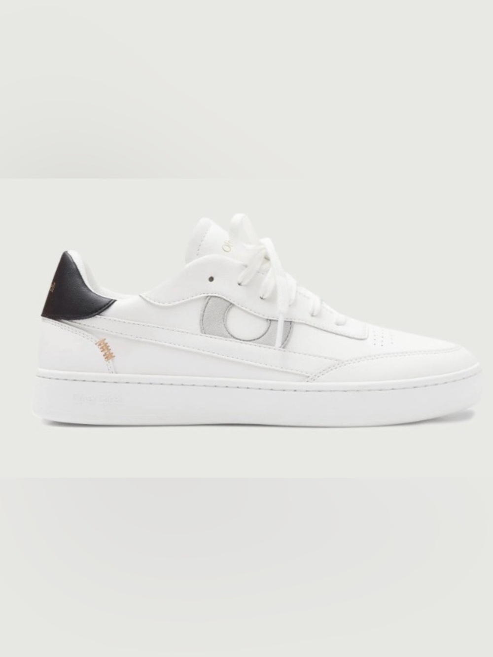 Oliver Cabell Vegan 581 White Low-Top Sneakers with Black Heel and Gray Logo